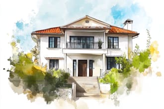 do an watercolor house portrait