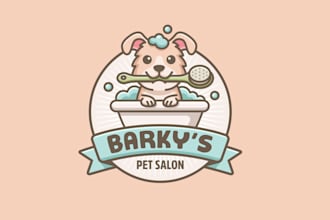 design a playful pet grooming logo with custom style