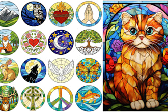 create stained glass art mosaic logo fantasy digital painting for decor wall art