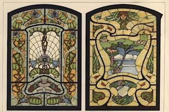create unique vintage stained glass art nature character art novel cover poster