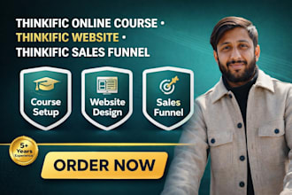 design online course website, landing page, sales funnel, thinkific course setup