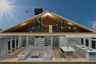 do 3d cartoon house design, duplex home, private resturant , summer hut, hvac