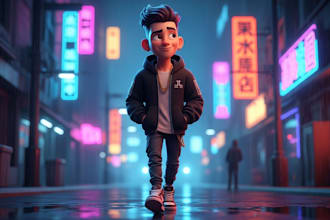 create 3d pixar cartooon characters, logo ai art and mascot design
