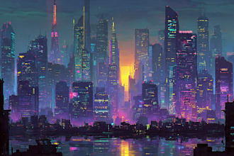draw illustration of futuristic cyberpunk city