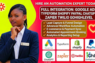 integrate twilio google ads gohighlevel typeform paypal chatgpt shopify zapier