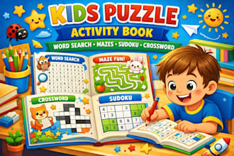 design word search, mazes, sudoku, crossword puzzle activity books for kids kdp