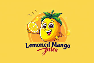 do unique mango juice lemoned mascot logo design