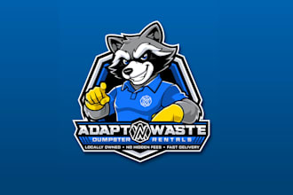 design raccoon mascot dumpster rental business logo