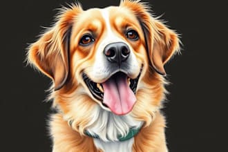paint a custom pet portrait in watercolour and ink