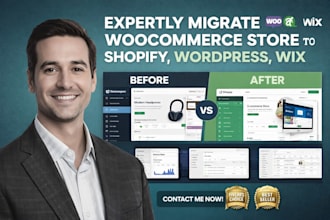 migrate woocommerce store to shopify wordpress wix and design website banner