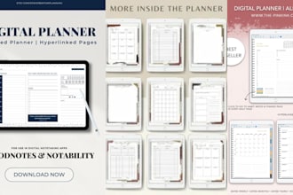 create fillable PDF forms, hyperlinked planners, KDP journals and ipad goodnote