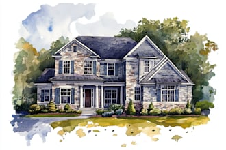 handmade watercolor painting of house