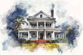 do handmade watercolor painting of house