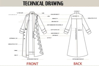 design islamic clothing tech pack, abaya, modest wear, men thobe tech pack