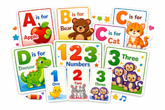 design kids flashcards printable alphabet numbers animals learning cards