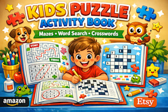 design word search puzzle amazon kdp kids activity book, sodoku, maze, crossword