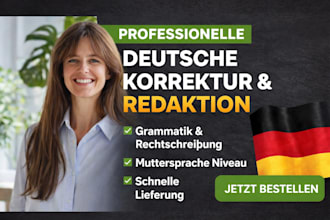 proofread and copyedit german text, grammar check, proofreading german native
