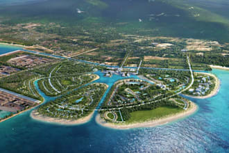 visualize waterfront island,community master plan,urban development,aerial views