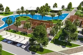 visualize 3d outdoor sport facilities,playground,resort,garden,rv park,play area