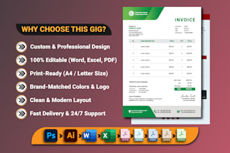 design custom invoice, receipt, letterhead, and fillable pdf form