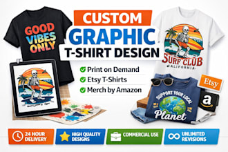 design custom graphic t shirts for print on demand, etsy, and merch