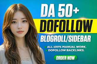 create powerful da 50 plus homepage blogroll backlinks