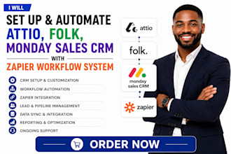setup attio folk monday sales crm automation zapier workflow system