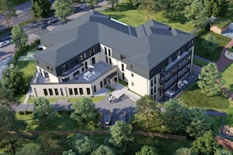redevelop brick farmhouse exterior, landscape garden design, 3ds max rendering