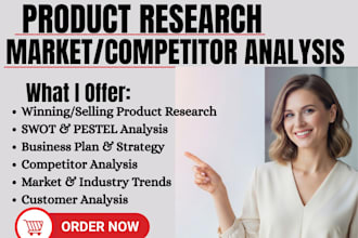 do product research, market research, pest, swot analysis, competitor analysis