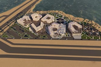 visualize 3d tourist resort,campground map, parking lot design, landscape render