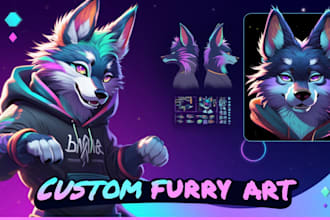 design custom furry art, fursuit design, ocs, reference sheet and discord asset