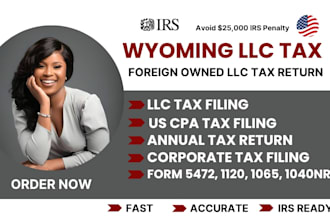 prepare and file wyoming llc tax return, annual report, 5472, 1120, 1040nr cpa