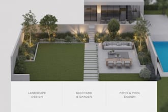 landscape, backyard, front yard, patio, garden and pool