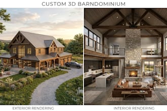 create custom 3d barndominium exterior and interior renderings