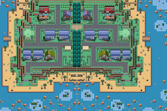 design pokemon pixel art tileset, building object, pixel asset gen 3, 4, 5 style
