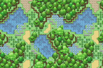 design pokemon pixel art tileset, tile, object, pixel asset, gen 3, 4, 5 style