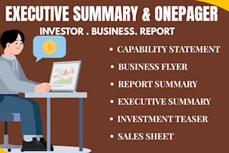 design and write a professional one pager, executive summary and investor teaser