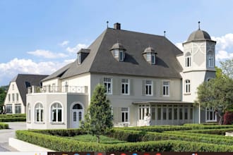 remodel 3d biophilic building, classic villa facade,concrete wall, graden render