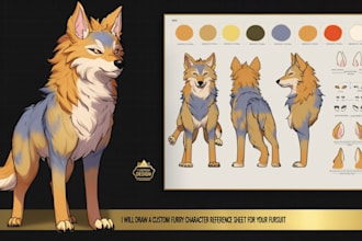 draw a custom reference sheet,furry character,  furry ref sheet for your fursuit