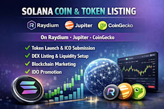 solana coin and token listing on raydium, jupiter coingecko blockchain marketing