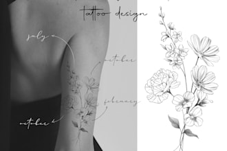design a custom birth flower bouquet tattoo for you