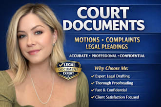 draft and proofread court documents, motions, complaints and pleadings