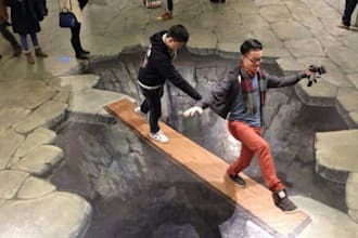 create 3d pavement art, floor illusion, anarmophic art and permit drawing