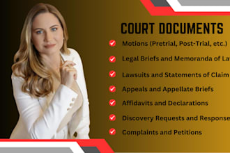 draft motions, lawsuits, complaints, petitions, appeals,