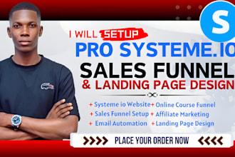 setup systeme io sales funnel automation, systeme io website landing page expert