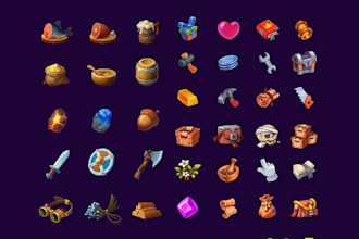 design low poly 2d game UI icon, asset, prop, object, map, hub for your game