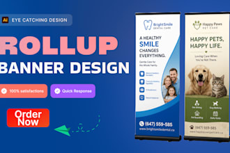 design eye catching sidewalk sign, rollup banner, a frame sign