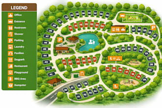 design rv park, campground, caravan park and rv resort layout in vector