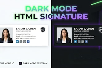 design a clickable HTML email signature with dark mode support