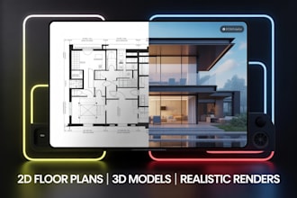 design 2d layouts, 3d models, realistic interior and exterior renderings